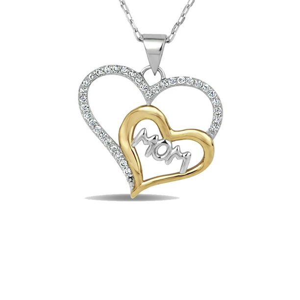 Sterling Silver Mothers Love Diamond Heart Pendant-Necklace 18 